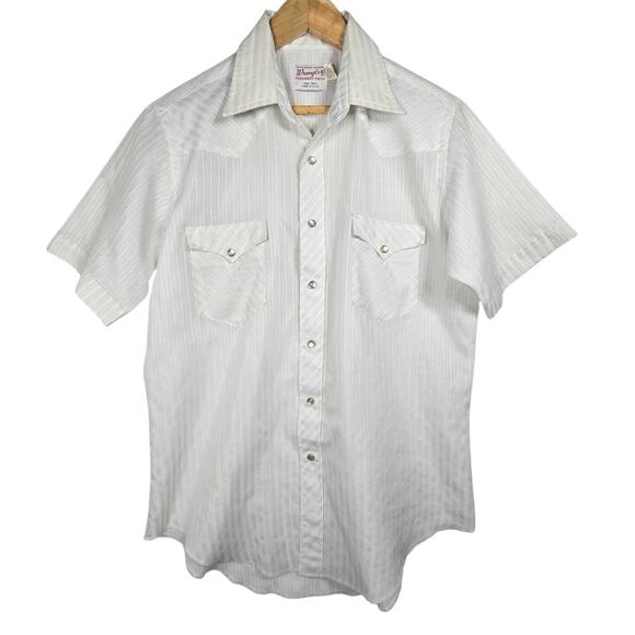 Vintage Wrangler Shirt Mens 16 LG White Pearl Snap Western Short Sleeve USA 70s - Picture 1 of 12